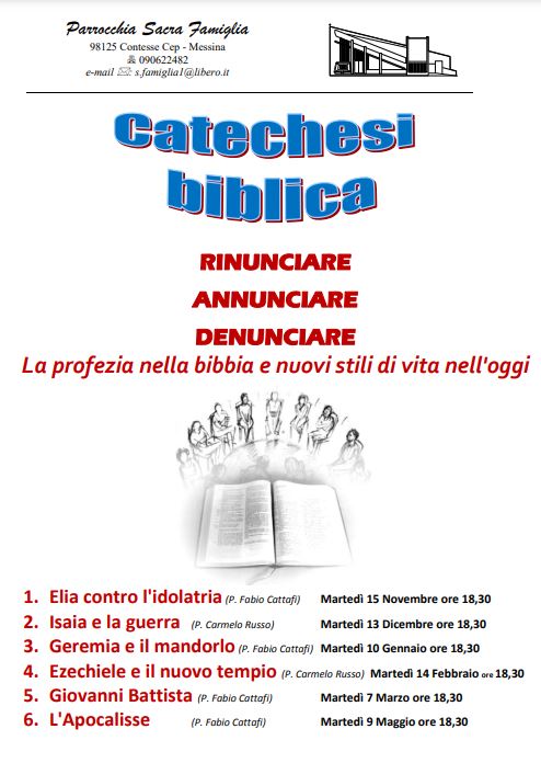 Catechesi Biblica: primo incontro il 15 Novembre 2022 ore 18.30