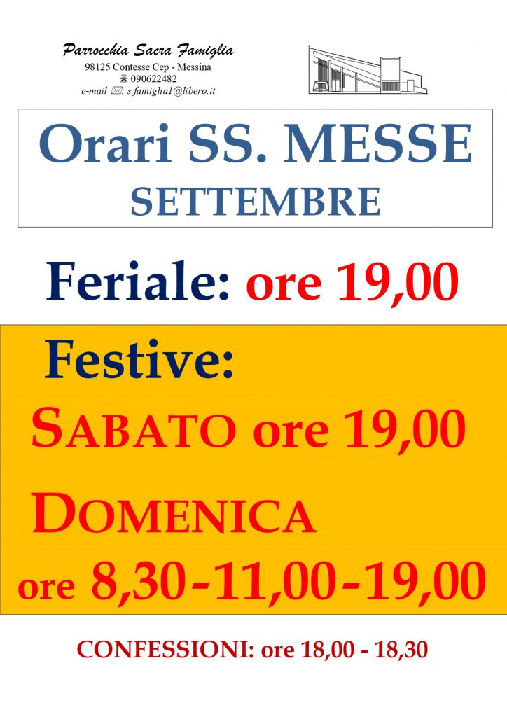 Orari messe 1 SETTEMBRE 2023