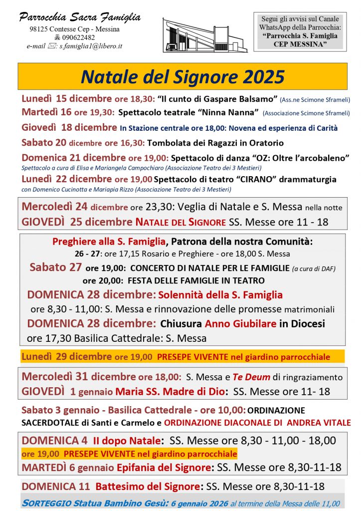 Appuntamenti Liturgici e civili per questo Natale 2025