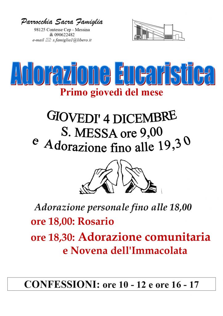 Adorazione Eucaristica Giovedì 4 Dicembre 25 - Primo giovedì del mese